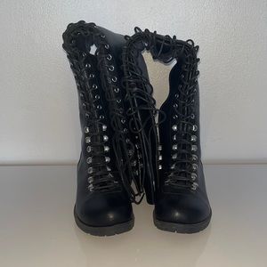 hot topic black lace up thigh high boots